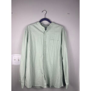 Apraw Cotton Linen Band Collar Shirt Men’s XL Mint Green Button Up Resort Casual